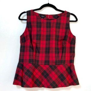 Red Plaid Peplum Top - Talbots size 8 Petite